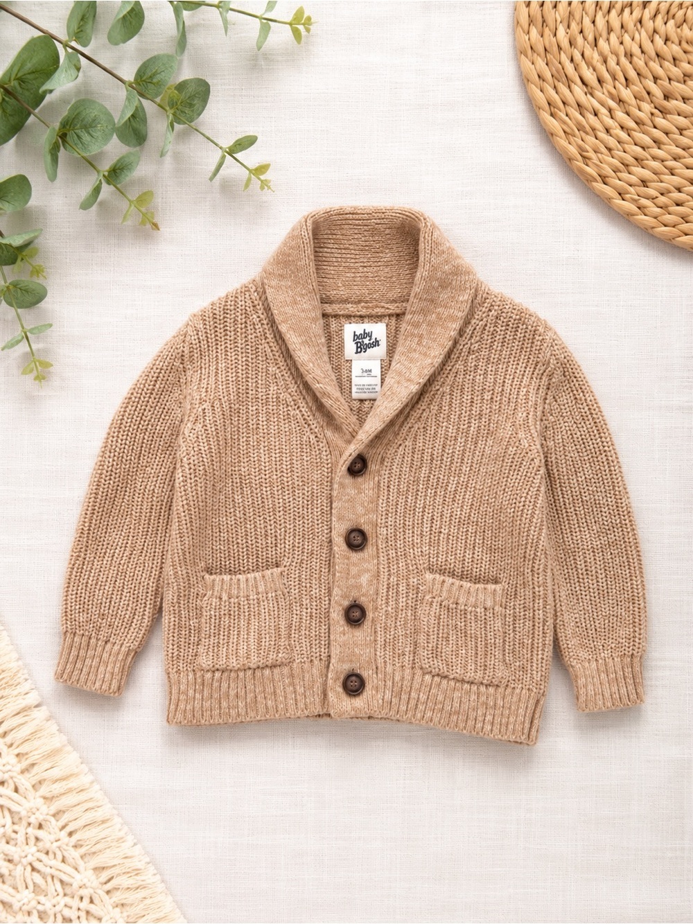New OshKosh B'gosh Shawl Collar Knit Cardigan in Camel Brown 9 Months Baby Boy